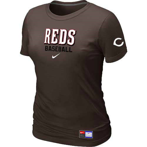 Cincinnati Reds Nike Womens Short Sleeve Practice T Shirt Brown