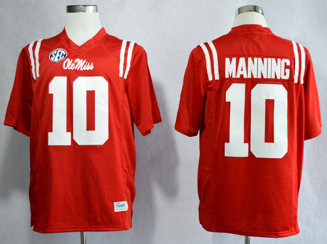 Ole Miss Rebels Eli Manning 10 College Football Jerseys-Red 