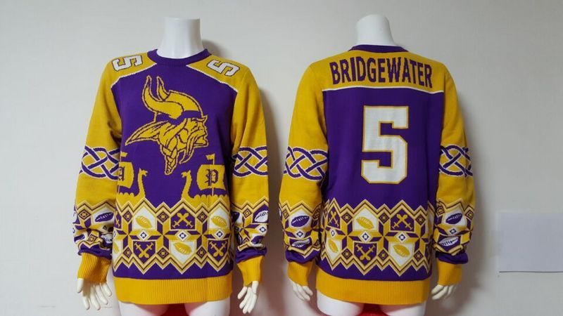 NFL Minnesota Vikings #5 Bridgewater Yellow Sweater
