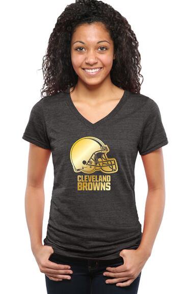 Womens Cleveland Browns Pro Line Black Gold Collection V-Neck Tri-Blend T-Shirt