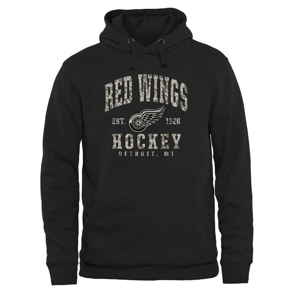 Mens Detroit Red Wings Black Camo Stack Pullover Hoodie
