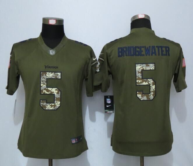 Women New Nike Minnesota Vikings 5 Bridgewater Green Salute To Service Limited Jersey