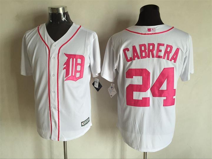 Majestic MLB Detriot Tigers #24 Cabrera White Jersey for Monthers Day