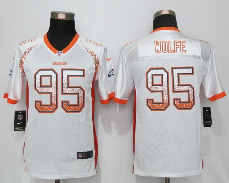 Youth NEW Nike Denver Broncos 95 Wolfe Drift Fashion White Elite Jersey