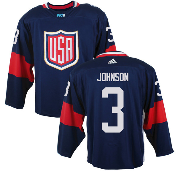 Mens Team USA #3 Jack Johnson 2016 World Cup of Hockey Olympics Game Navy Blue Jerseys 