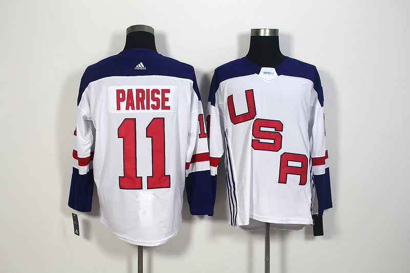Mens Team USA #11 Parise 2016 World Cup of Olympics Game White Jerseys