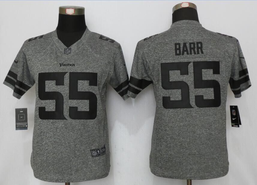 Women New Nike Minnesota Vikings 55 Barr Gridiron Gray Limited Jersey