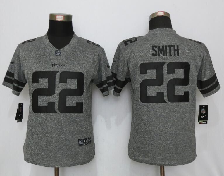 Women New Nike Minnesota Vikings 22 Smith Gridiron Gray Limited Jersey