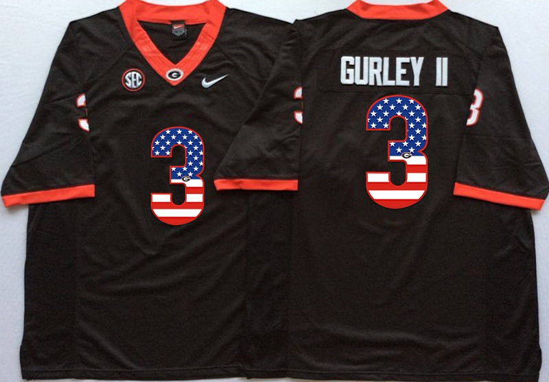 NCAA Georgia Bulldogs #3 Gurley II Black USA Flag Jersey