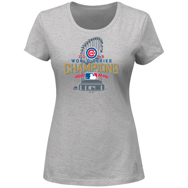 Womens Chicago Cubs Majestic Heathered Gray 2016 World Series Champions Plus Size Locker Room T-Shirt