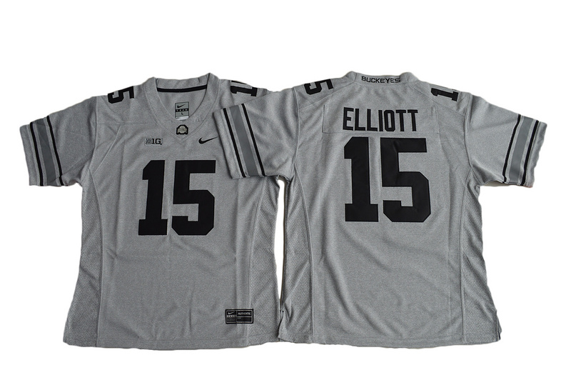 Women Ohio State Buckeyes #15 Ezekiel Elliott College Football Jersey Gridion Grey II