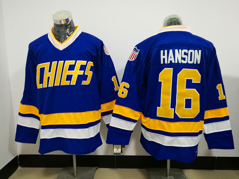 NHL Chiefs #16 Hanson Hockey Ice Winter Blue Jersey