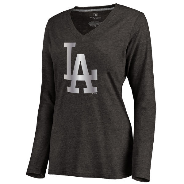 L.A. Dodgers Womens Platinum Collection Long Sleeve V-Neck Tri-Blend T-Shirt - Black 