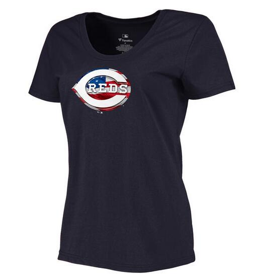 Womens Cincinnati Reds Navy Plus Sizes Banner Wave T-Shirt 