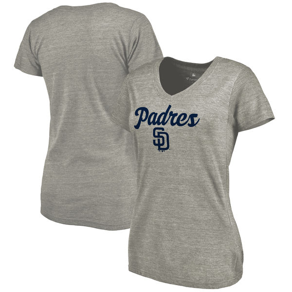 San Diego Padres Womens Freehand V-Neck Slim Fit Tri-Blend T-Shirt - Ash 