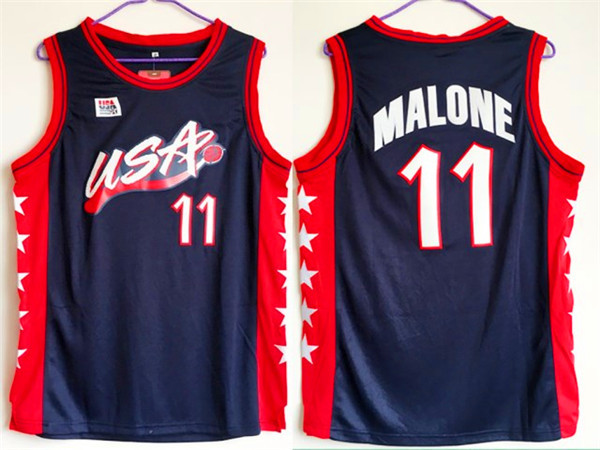 NBA Olympics Team USA Mens #11 Malone Navy Blue Stitched Jersey