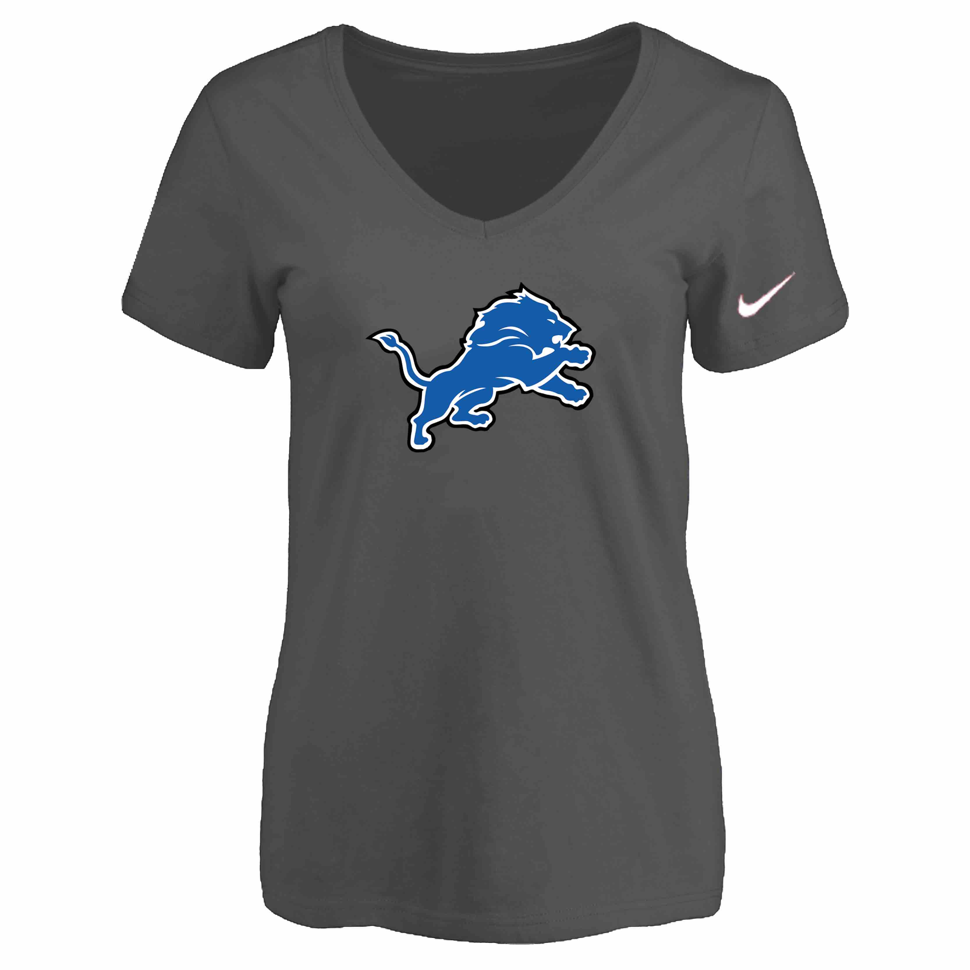 Detroit Lions D.Grey Womens Logo V-neck T-Shirt