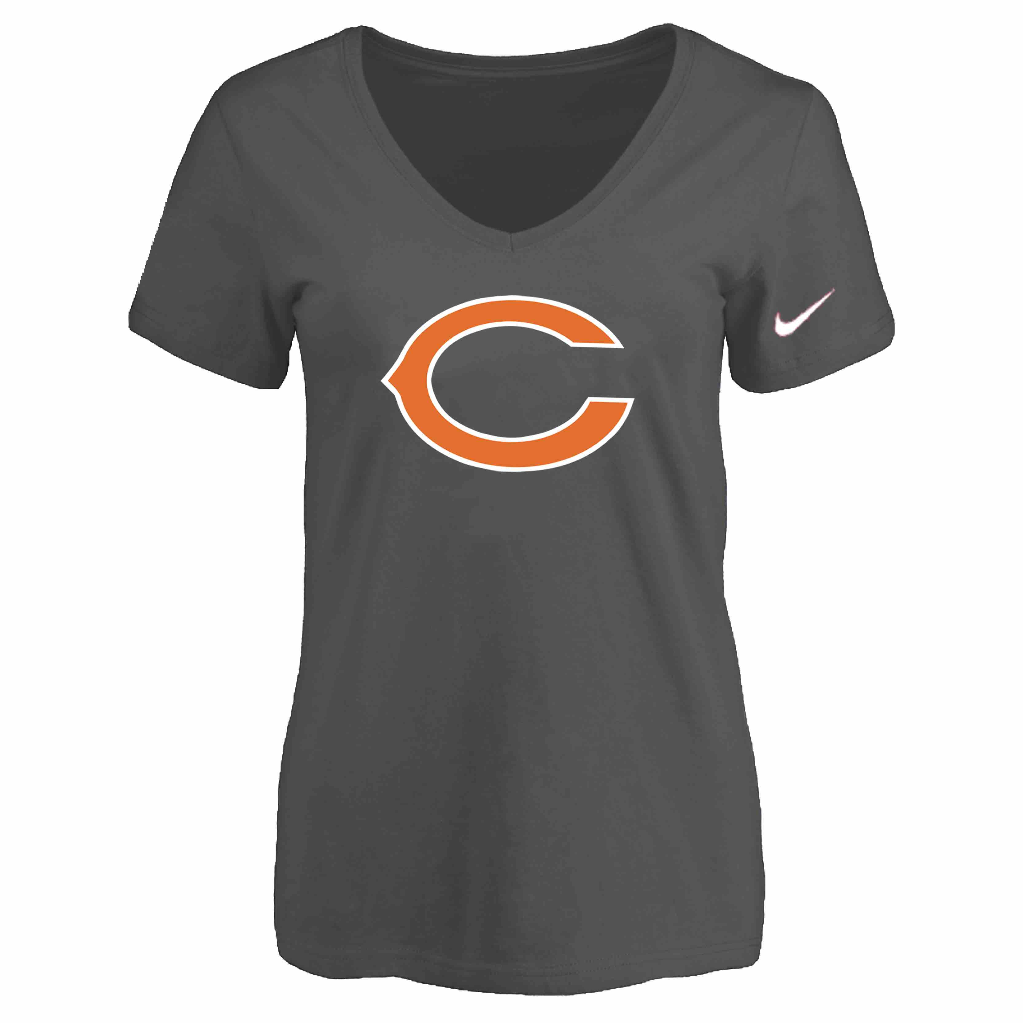 Chicago Bears D.Grey Womens Logo V-neck T-Shirt