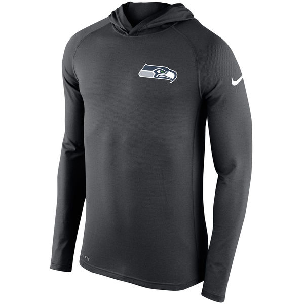 Mens Seattle Seahawks Nike Charcoal Stadium Touch Hooded Performance Long Sleeve T-Shirt