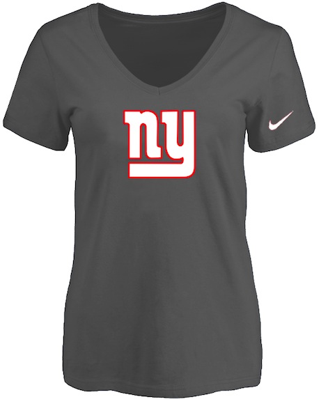 New York Giants D.Grey Womens Logo V-neck T-Shirt