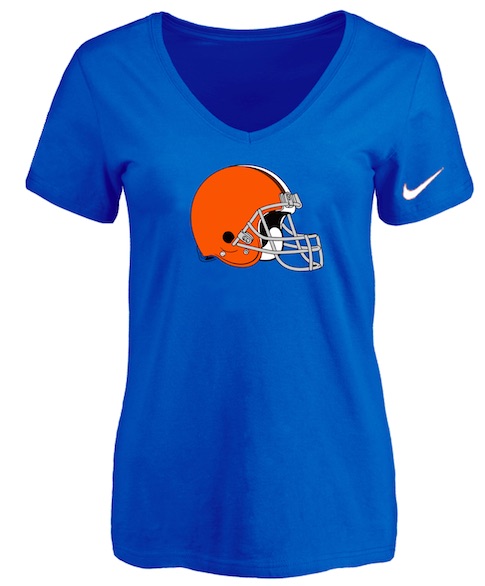 Cleveland Browns Blue Womens Logo V-neck T-Shirt