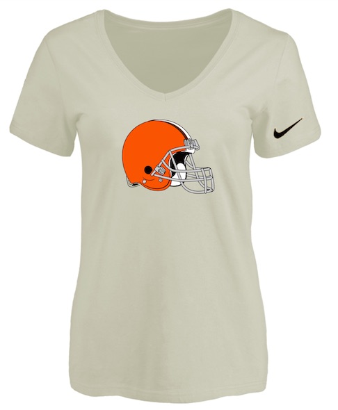 Cleveland Browns Cream Womens Logo V-neck T-Shirt