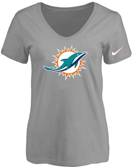 Miami Dolphins L.Grey Womens Logo V-neck T-Shirt