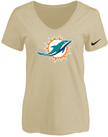 Miami Dolphins Beige Womens Logo V-neck T-Shirt