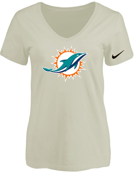 Miami Dolphins Cream Womens Logo V-neck T-Shirt