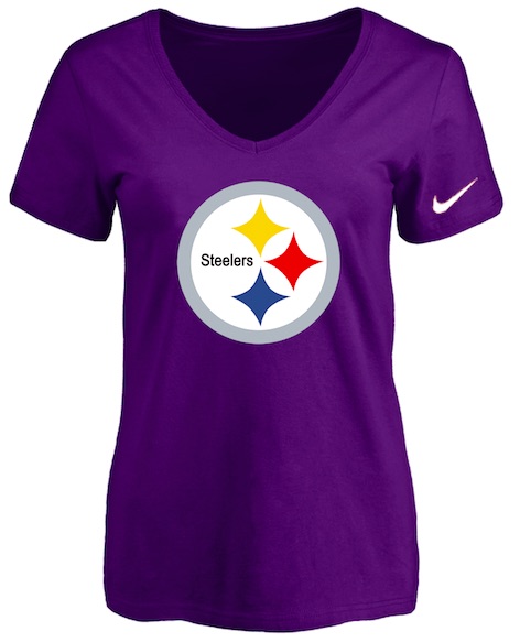 Pittsburgh Steelers Purple Womens Logo V-neck T-Shirt