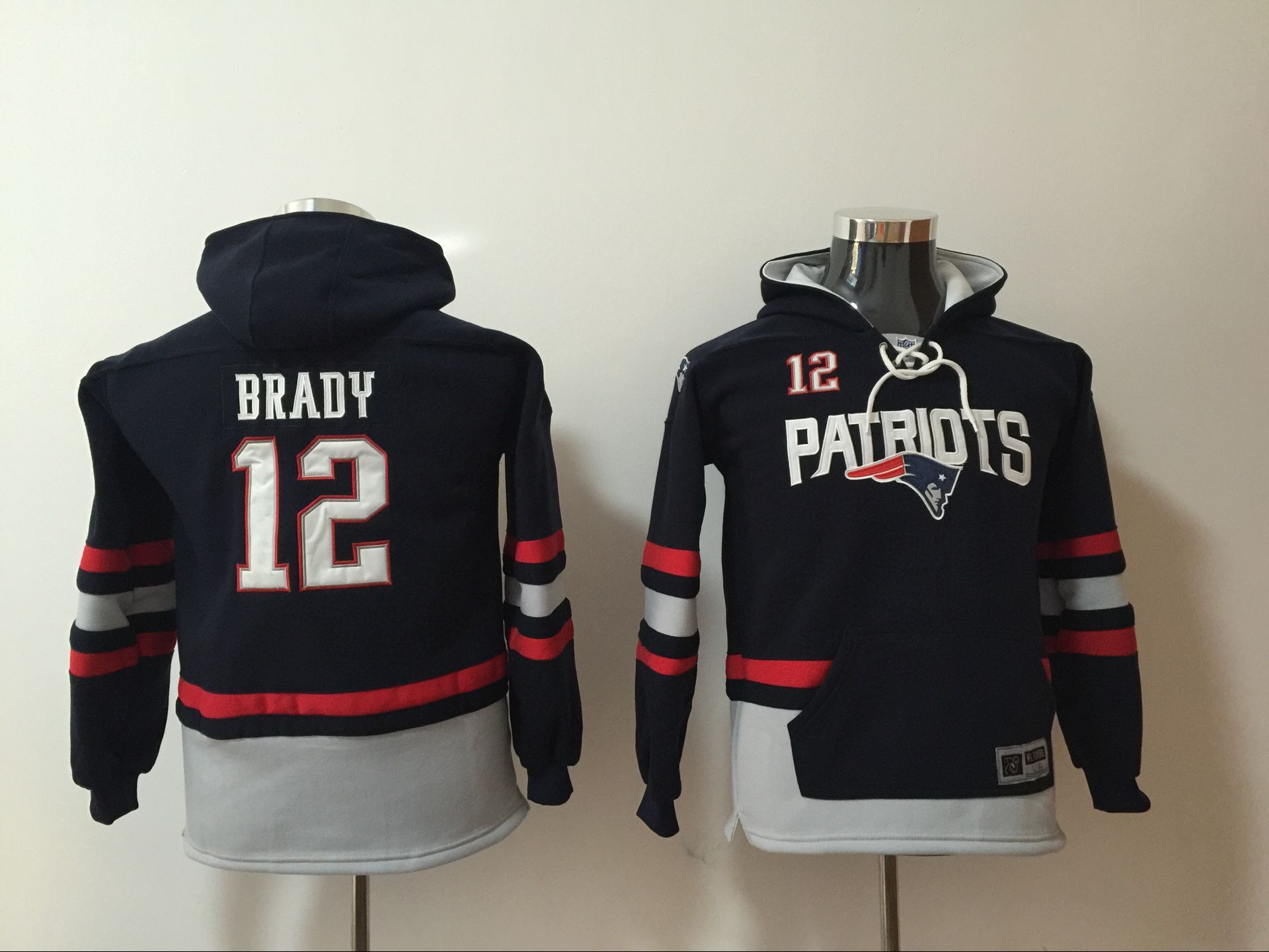 Kids NFL New England Patriots #12 Brady Blue Hoodie