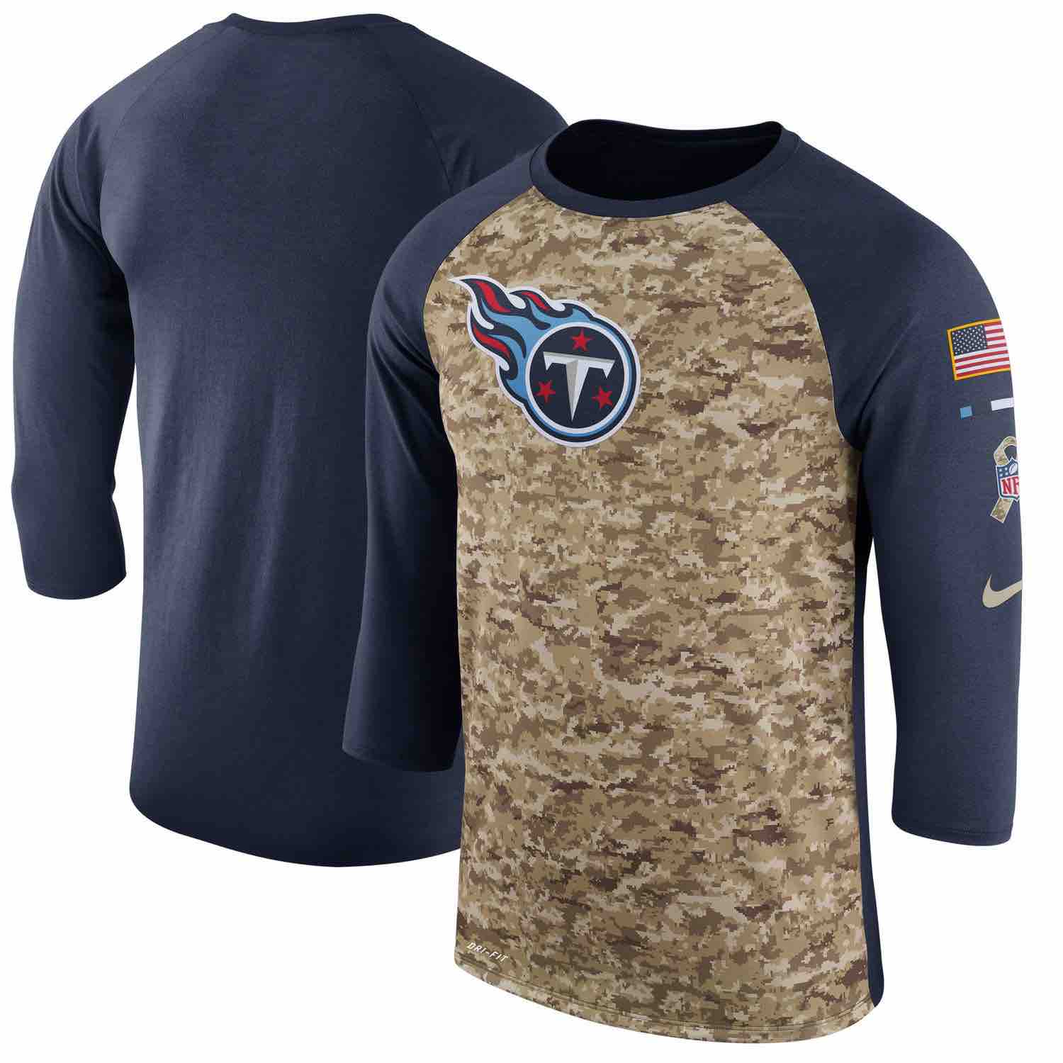 Mens Tennessee Titans Nike Camo Navy Salute to Service Sideline Legend Performance Three-Quarter Sleeve T-Shirt