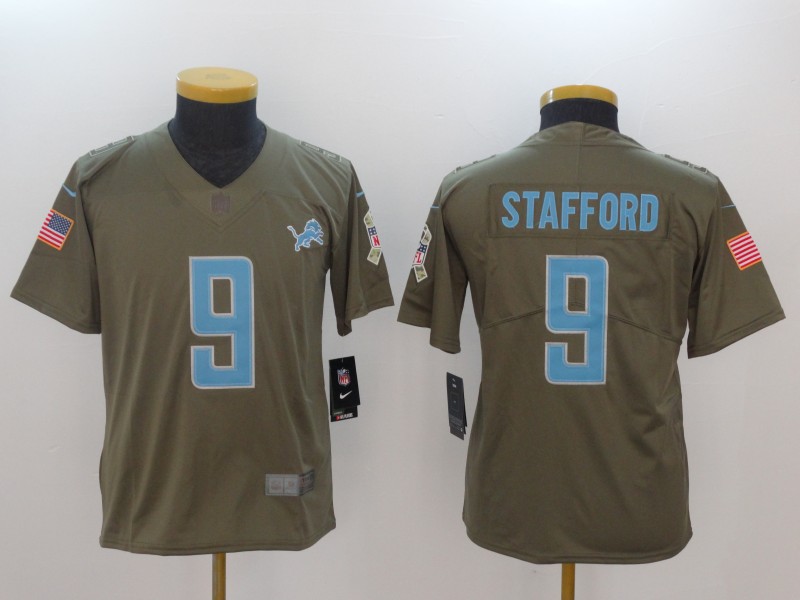 Kids NFL Detriot Lions #9 Stafford Olive Salute to Service Jersey