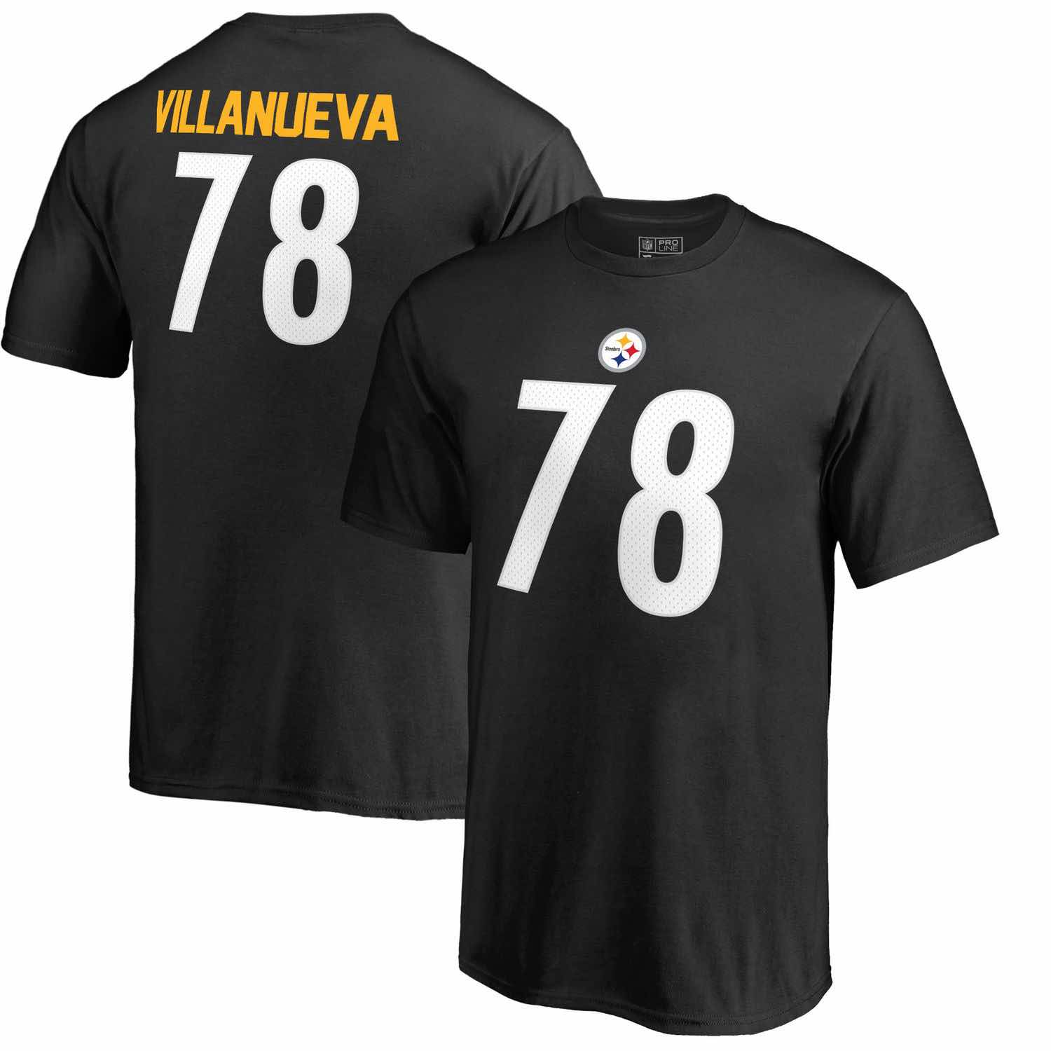Youth Pittsburgh Steelers Alejandro Villanueva NFL Pro Line by Fanatics Branded Black Authentic Stack Name -Number T-Shirt