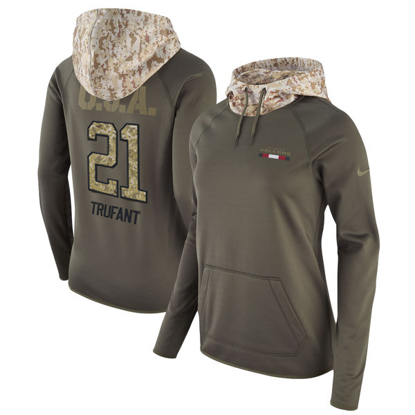 Womens NFL Atlanta Falcons #21 Trufant Olive Salute to Service Hoodie