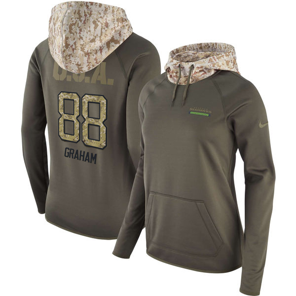 Womens NFL Seattle Seahawks #88 Graham Olive Salute to Service Hoodie