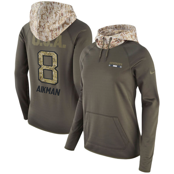 Womens NFL Dallas Cowboys #8 Aikman Olive Salute to Service Hoodie