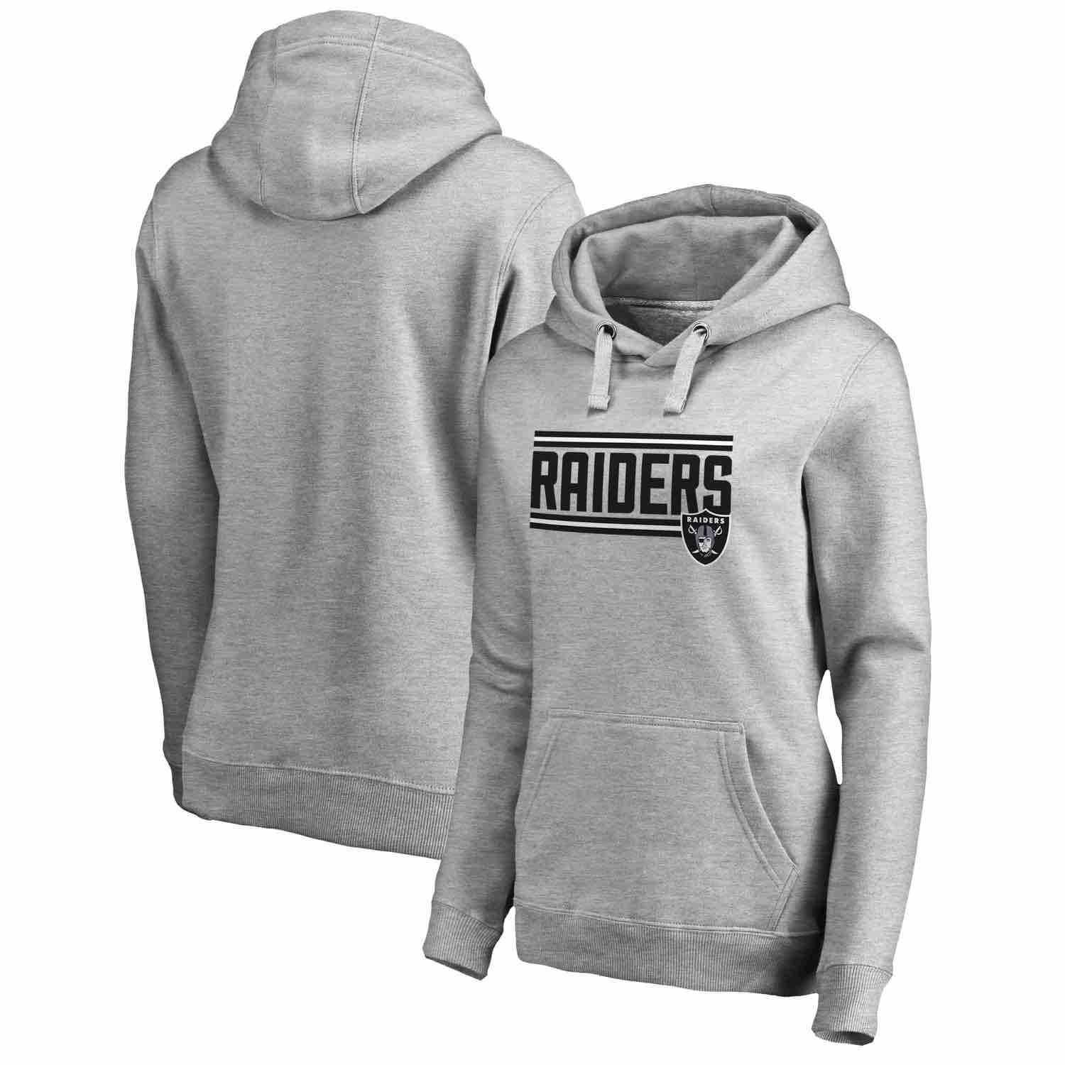 Womens Oakland Raiders NFL Pro Line by Fanatics Branded Ash Iconic Collection On Side Stripe Pullover Hoodie