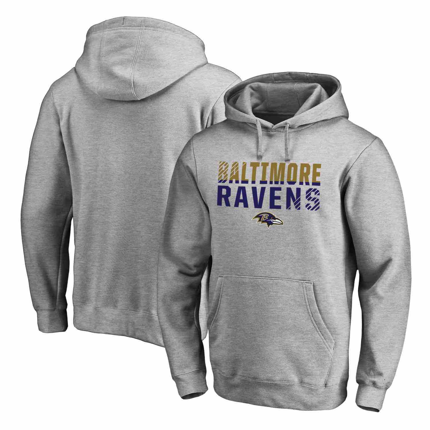 Mens Baltimore Ravens NFL Pro Line by Fanatics Branded Ash Iconic Collection Fade Out Pullover Hoodie