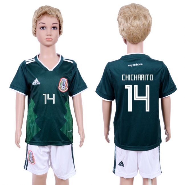 2018 World Cup Soccer Mexico #14 Chicharito Home Kids Jersey