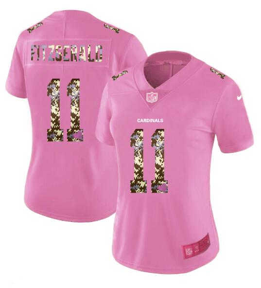 Womens Nike Arizona Cardinals 11 Fitzgerald Pink Camouflage font love Vapor Jersey
