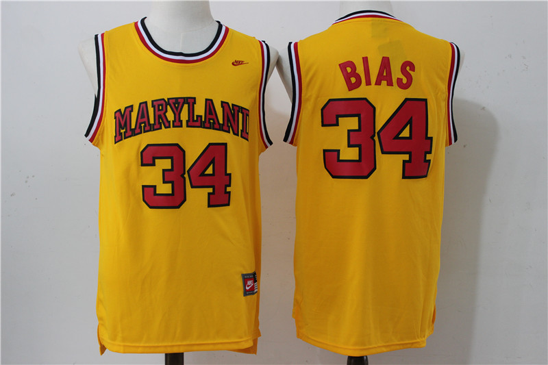NCAA Maryland Basketball #34 Bias Yellow Jersey