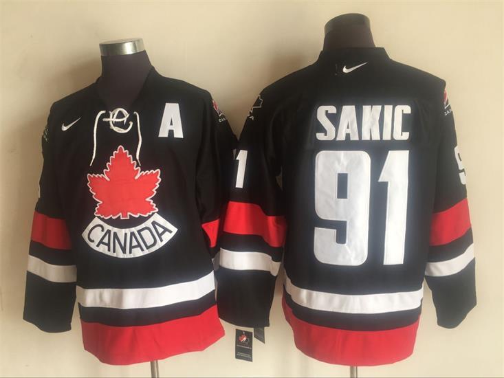 NHL Canada Olympics #91 Sakic Black Throwback Jersey