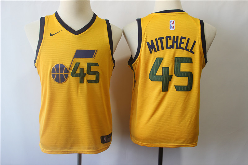 Kids NBA Utah Jazz #45 Mitchell Yellow Jersey