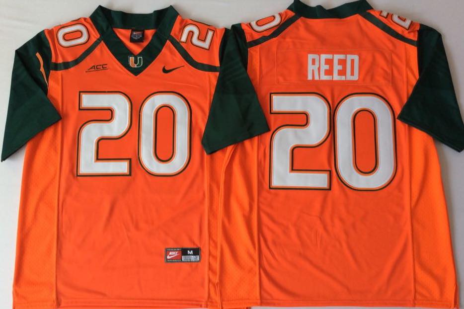 NCAA Miami Hurricanes Orange #20 REED Jersey