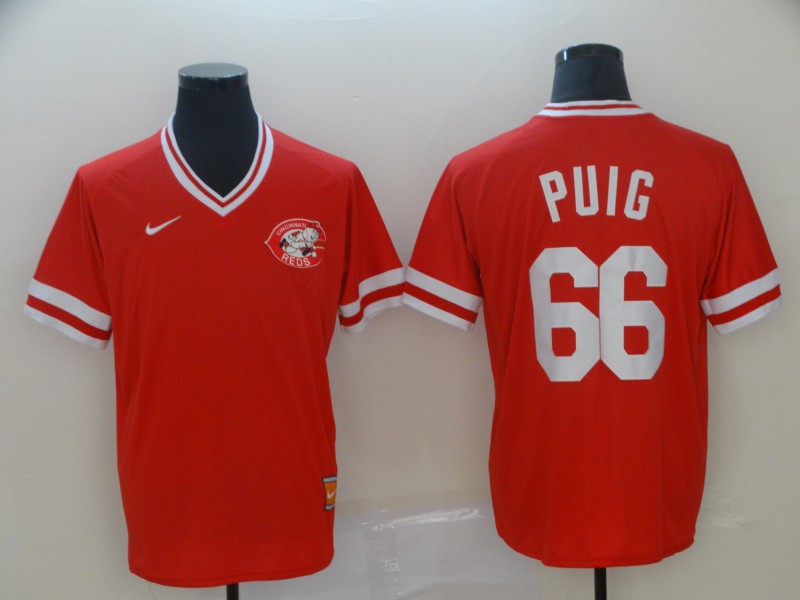 Nike Cincinnati Reds #66 Puig Cooperstown Collection Legend V-Neck Jersey