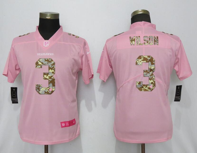 Women Seattle Seahawks 3 Wilson Camouflage Font Love Pink Vapor Jersey