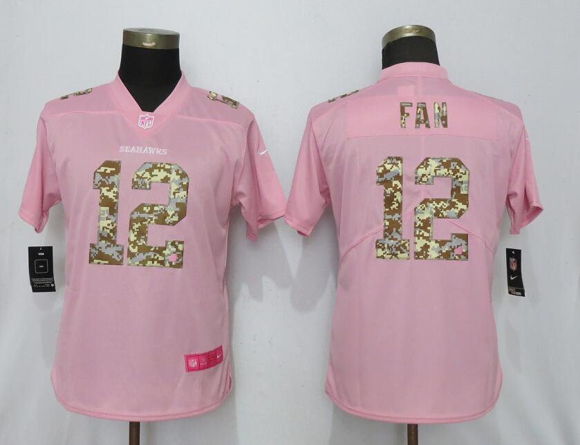 Women Seattle Seahawks 12 Fan Camouflage Font Love Pink Vapor Jersey