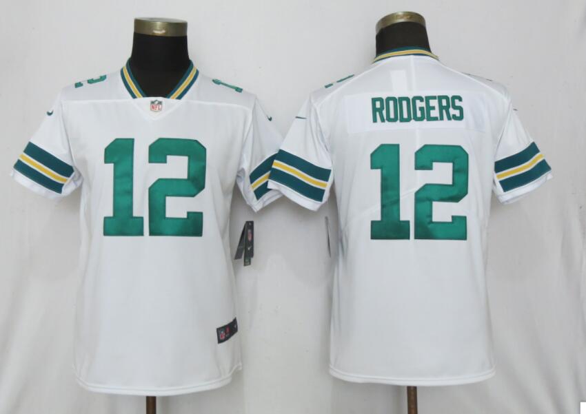 Women Nike Green Bay Packers #12 Rodgers White Vapor Jersey