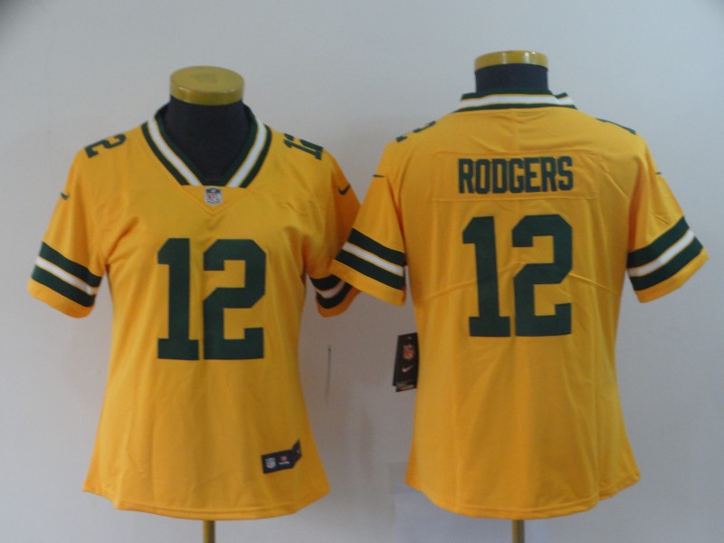 Womens NFL Green Bay Packers #12 Rodgers Limited Yellow Jersey